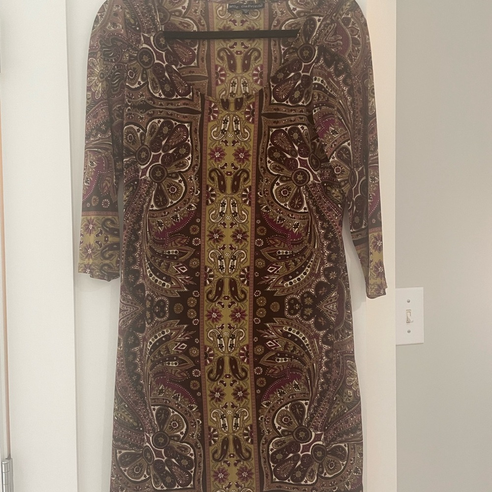 Mlle Gabrielle Brown and Cream Long Sleeve Sheath Dress